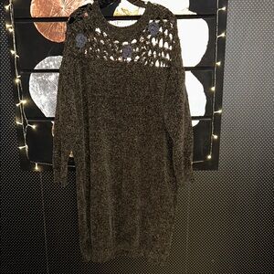 Cider Olive Chenille Sweater with Crochet Detail 3X